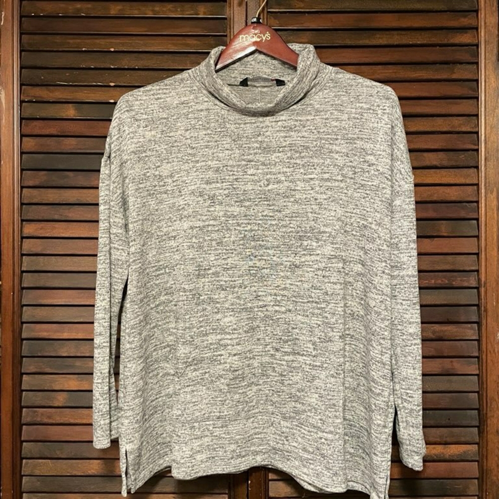 Colleen Lopez Gray Mock Neck Light Knit Sweater NWOT